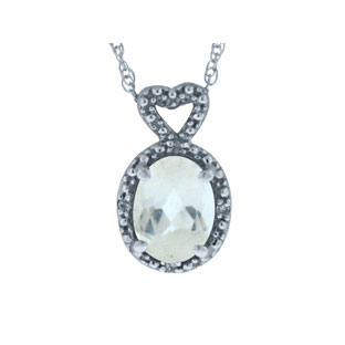 White Gold Diamond Oval White Topaz April Gemstone Pendant