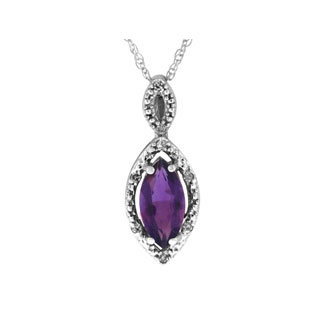 White Gold Marquise Amethyst February Gemstone Diamond Pendant