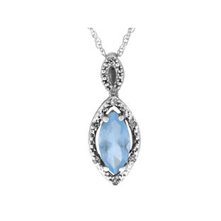 White Gold Marquise Aquamarine March Gemstone Diamond Pendant