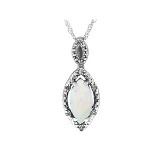 White Gold Marquise Cut Opal October Gemstone Diamond Pendant