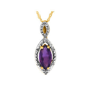 Diamond Marquise Cut Amethyst February Birthstone Gold Pendant