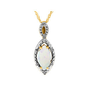 Diamond Marquise Cut Opal October Birthstone Gold Pendant