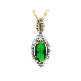 Diamond Marquise Cut Emerald May Birthstone Gold Pendant