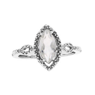White Gold Marquise Cut White Topaz April Gemstone Diamond Ring