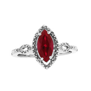 White Gold Marquise Cut Ruby July Gemstone Diamond Ring