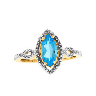 Diamond Marquise Cut Blue Topaz December Birthstone Gold Ring
