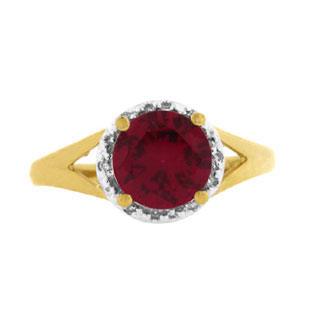 Diamond Round Cut Ruby July Birthstone Gold Ring