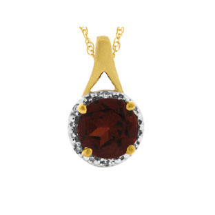 Diamond Round Cut Garnet January Birthstone Gold Pendant