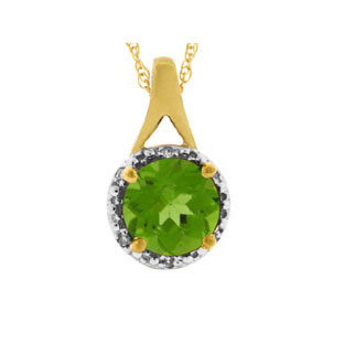 Diamond Round Cut Peridot August Birthstone Gold Pendant