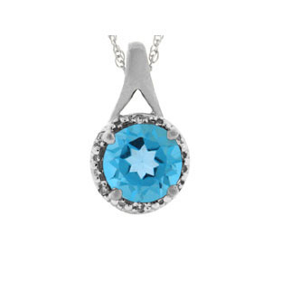 White Gold Round Blue Topaz December Gemstone Diamond Pendant