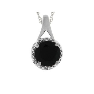 White Gold Round Cut Black Onyx Gemstone Diamond Pendant