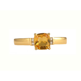 Yellow Gold Citrine Birthstone Cushion Cut Diamond Rings
