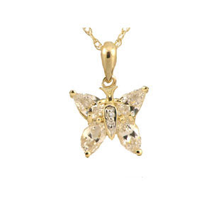 White Topaz Diamond Gemstone Butterfly Pendant In Yellow Gold