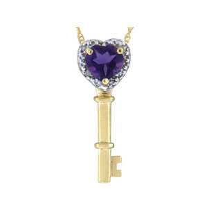 Purple Amethyst Heart Shaped Diamond Gold Key Pendant