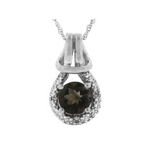 Diamond White Gold Smoky Quartz Birthstone Love Knot Pendant