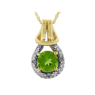 Yellow Gold Diamond Green Peridot Gemstone Love Knot Pendant