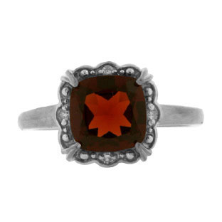 Diamond Cushion-Cut Garnet Gemstone White Gold Ring