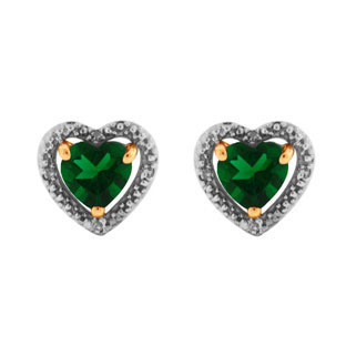 Green Emerald Heart Shaped Diamond Stud Gold Earrings