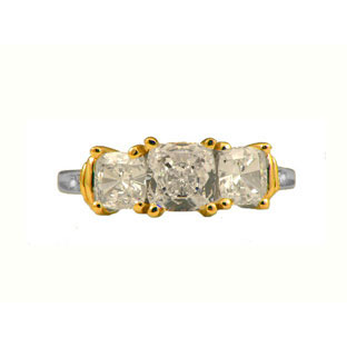 White Topaz Gemstone Gold Diamond Three Stone Ring