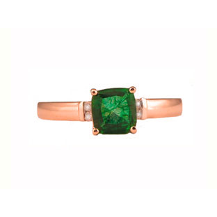 Rose Gold Emerald Gemstone Cushion-Cut Diamond Rings