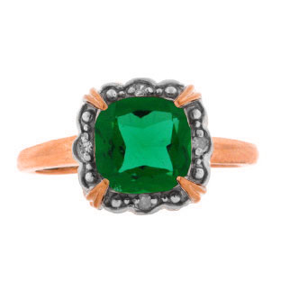 Diamond Cushion-Cut Emerald Gemstone Rose Gold Ring