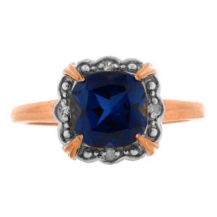 Diamond Cushion-Cut Sapphire Gemstone Rose Gold Ring