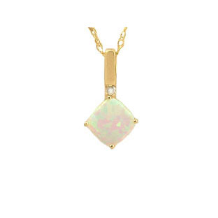 Yellow Gold Diamond & Cushion Cut Fire Opal Gemstone Pendants