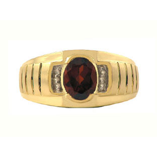 Diamond & Garnet Yellow Gold Ring For Men