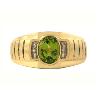 Diamond & Peridot Yellow Gold Ring For Men