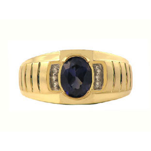 Diamond & Sapphire Yellow Gold Ring For Men