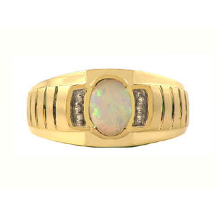 Diamond & Opal Yellow Gold Ring For Men