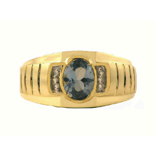 Diamond & Blue Topaz Yellow Gold Ring For Men
