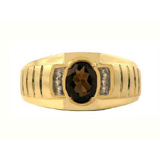 Diamond & Smoky Topaz Yellow Gold Ring For Men