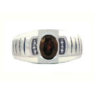 Diamond & Garnet White Gold Men's Ring