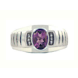 Diamond & Amethyst White Gold Men's Ring