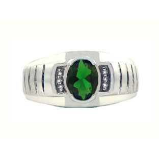 Diamond & Emerald White Gold Men's Ring