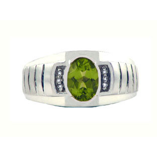 Diamond & Peridot White Gold Men's Ring