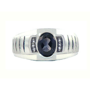 Diamond & Sapphire White Gold Men's Ring