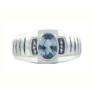 Diamond & Blue Topaz White Gold Men's Ring