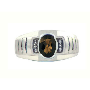 Diamond & Smokey Topaz White Gold Men's Ring