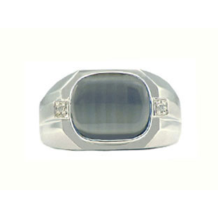 White Gold Men's Diamond & Cat's Eye Antique Cut Ring