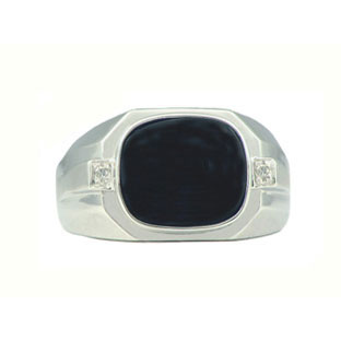White Gold Men's Diamond & Black Onyx Antique Cut Ring