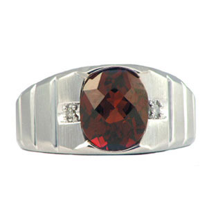 Men's White Gold Diamond & Antique Cushion Cut Garnet Ring