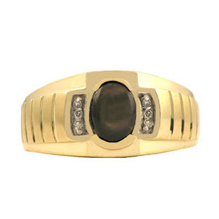 Men's Black Star Sapphire and Diamond Ring