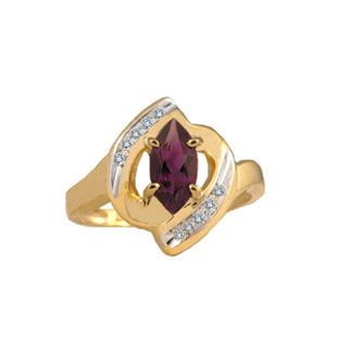 Amethyst Rings - Amethyst Gemstone Diamond Yellow Gold Ring