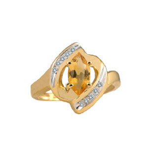 Citrine Rings - Citrine Gemstone Diamond Yellow Gold Ring