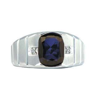 Men's White Gold Diamond Antique Cushion Cut Sapphire Ring