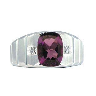 Men's White Gold Diamond Antique Cushion Cut Amethyst Ring