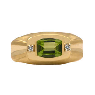 Men's Barrel Cut Peridot and Diamond Ring