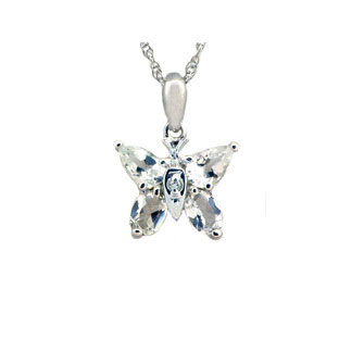 White Topaz Diamond Gemstone Butterfly Pendant In White Gold